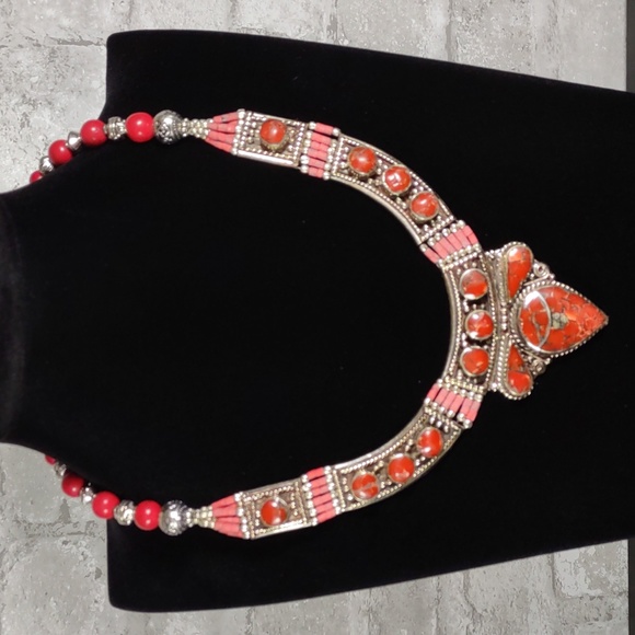 Artisan Crafted Silver/Stone Collar Style Necklace - Picture 1 of 5